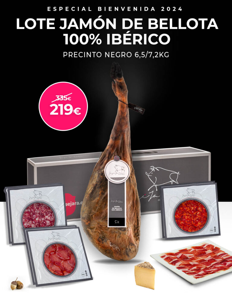 Jamón de Bellota 100% ibérico especial Invierno José Jara con lote de Chorizo, Salchichón y Lomo de Bellota y Queso