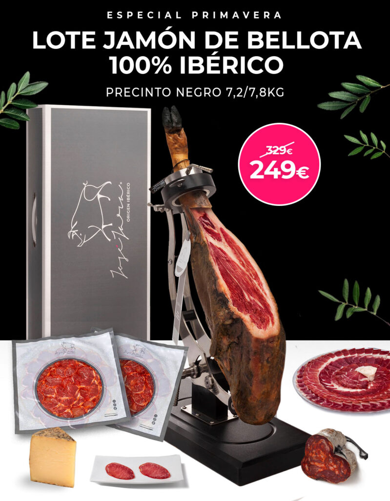 Jamón de Bellota 100% ibérico especial Invierno José Jara con lote de Lomo ibérico y Morcón ibérico de Bellota y Queso