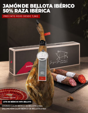 Jamón de Bellota 50% raza ibérica desde 7,5Kg y lote de embutidos ibéricos 100% bellota: Chorizo y Salchichón cular